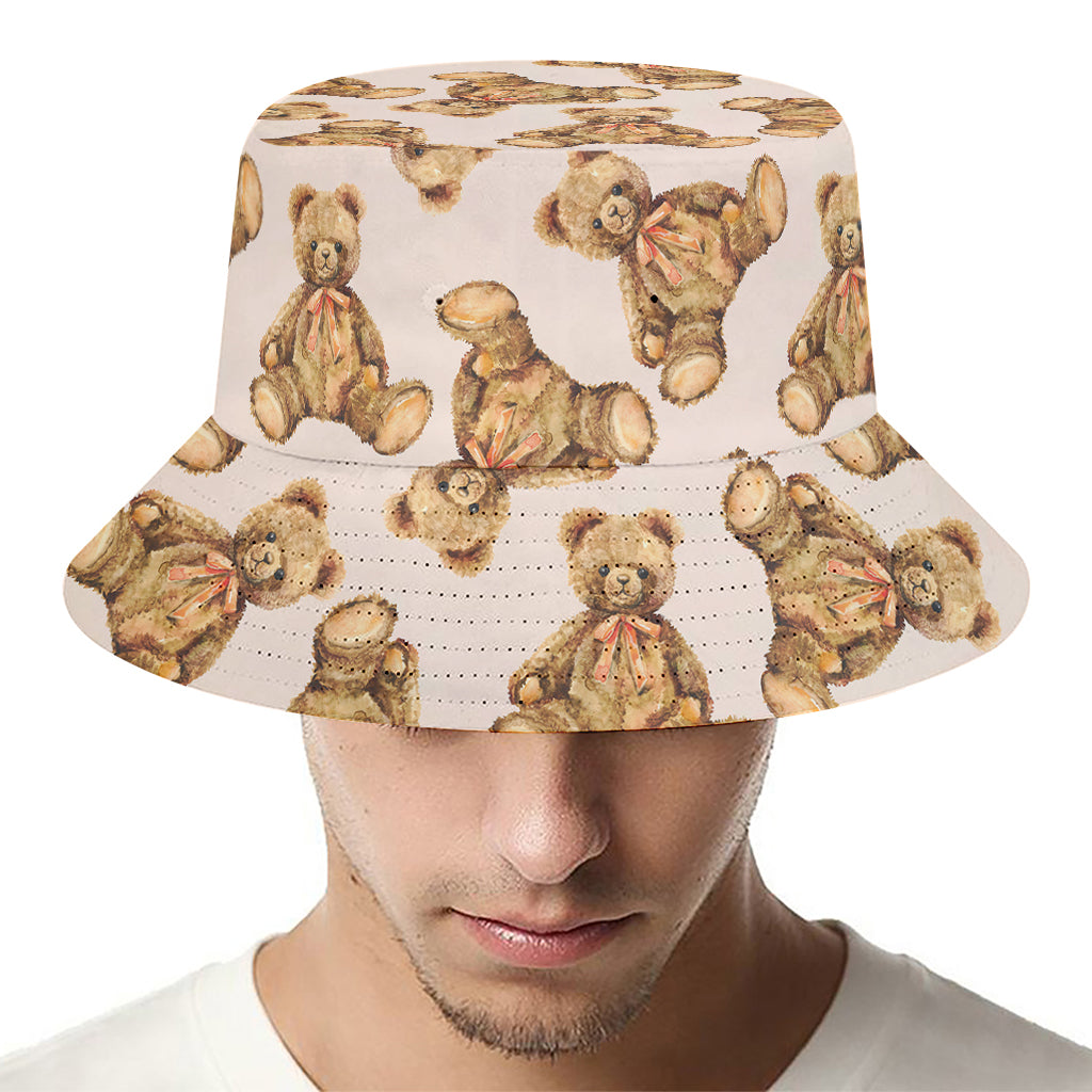 Watercolor Teddy Bear Pattern Print Bucket Hat