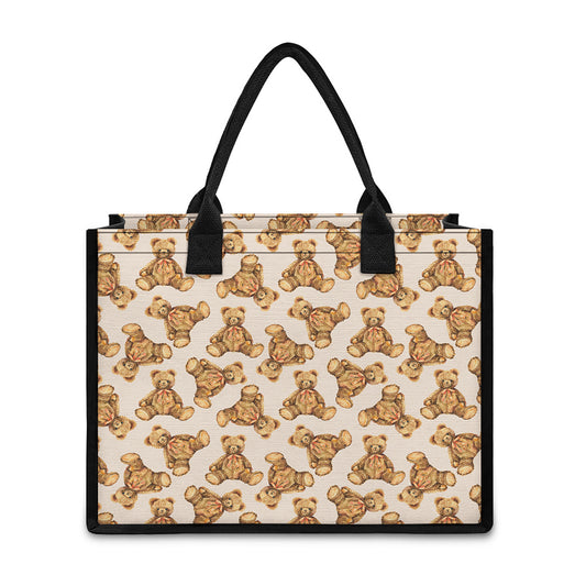 Watercolor Teddy Bear Pattern Print Canvas Tote Bag