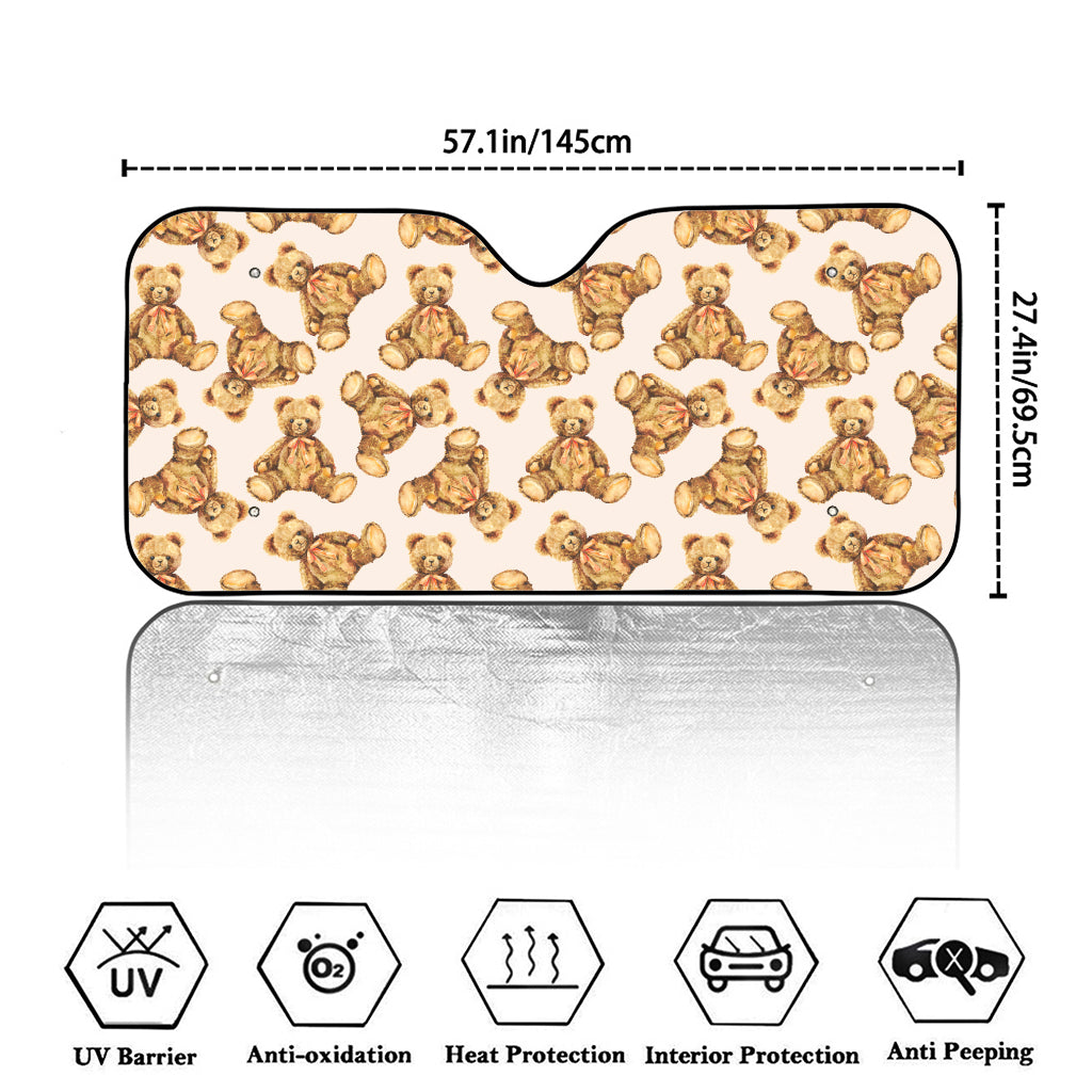 Watercolor Teddy Bear Pattern Print Car Windshield Sun Shade