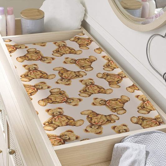 Watercolor Teddy Bear Pattern Print Changing Pad Cover