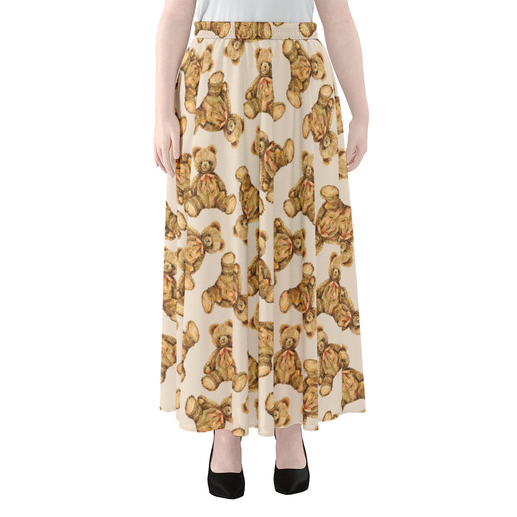 Watercolor Teddy Bear Pattern Print Chiffon Maxi Skirt