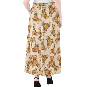 Watercolor Teddy Bear Pattern Print Chiffon Maxi Skirt