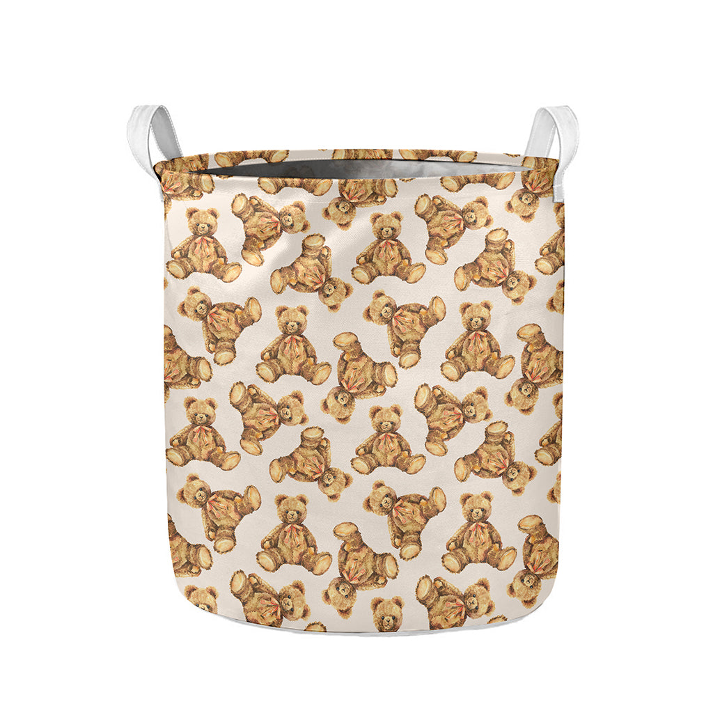 Watercolor Teddy Bear Pattern Print Collapsible Laundry Basket