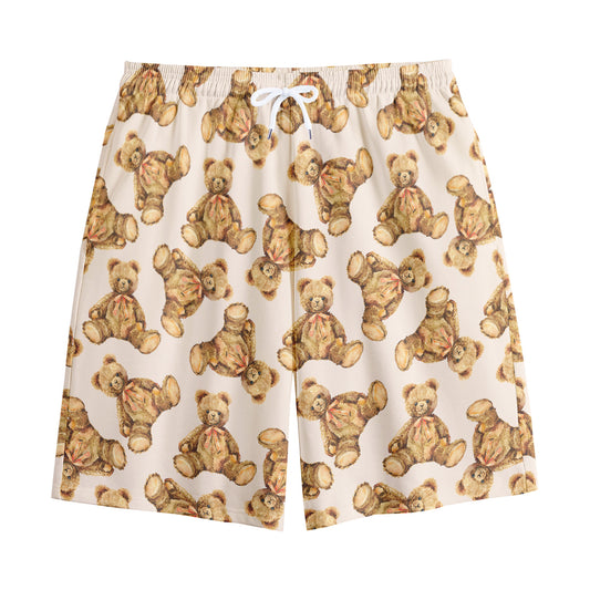Watercolor Teddy Bear Pattern Print Cotton Shorts