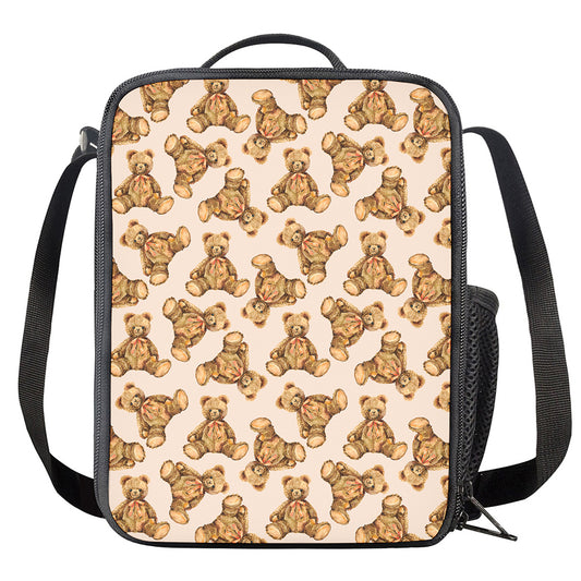 Watercolor Teddy Bear Pattern Print Crossbody Lunch Bag