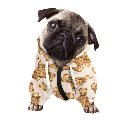 Watercolor Teddy Bear Pattern Print Dog Zip Up Hoodie