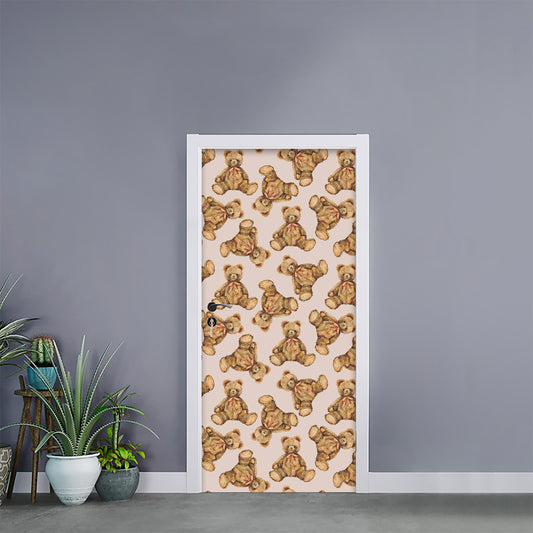 Watercolor Teddy Bear Pattern Print Door Sticker