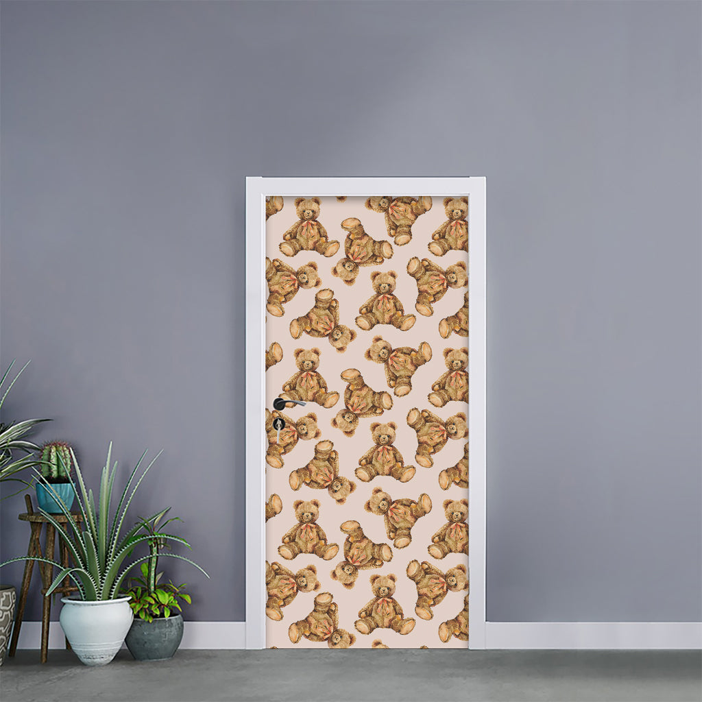 Watercolor Teddy Bear Pattern Print Door Sticker