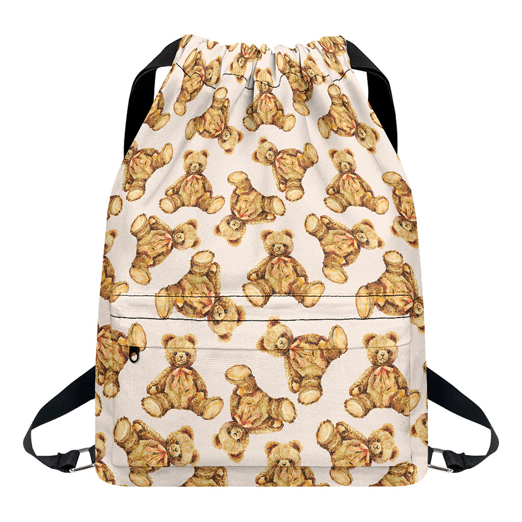 Watercolor Teddy Bear Pattern Print Drawstring Backpack