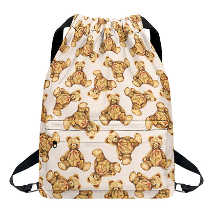 Watercolor Teddy Bear Pattern Print Drawstring Backpack