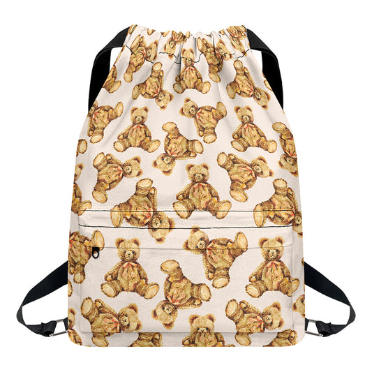 Watercolor Teddy Bear Pattern Print Drawstring Backpack