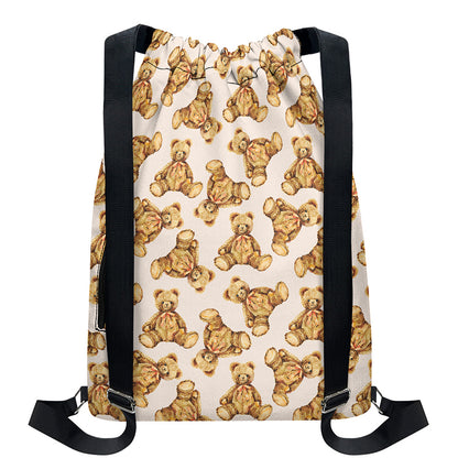 Watercolor Teddy Bear Pattern Print Drawstring Backpack