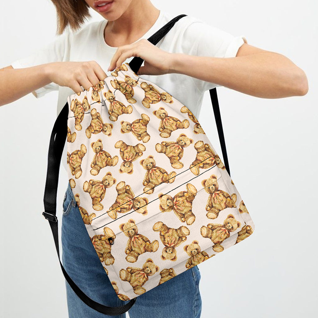Watercolor Teddy Bear Pattern Print Drawstring Backpack