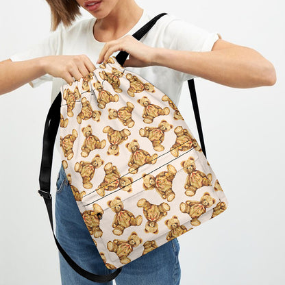 Watercolor Teddy Bear Pattern Print Drawstring Backpack