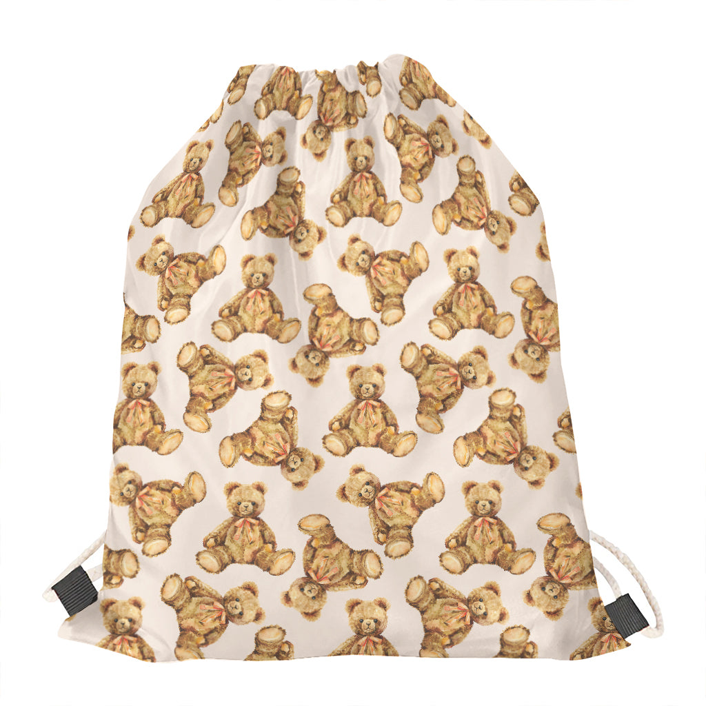 Watercolor Teddy Bear Pattern Print Drawstring Bag