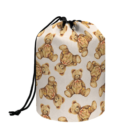 Watercolor Teddy Bear Pattern Print Drawstring Makeup Bag