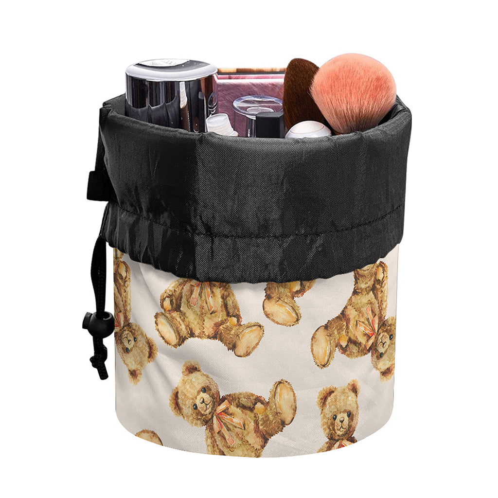 Watercolor Teddy Bear Pattern Print Drawstring Makeup Bag