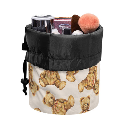 Watercolor Teddy Bear Pattern Print Drawstring Makeup Bag