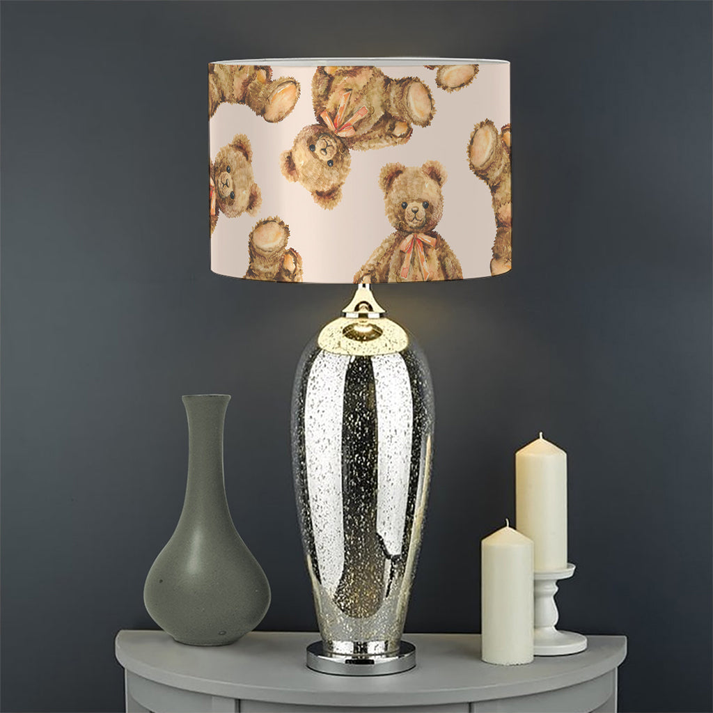 Watercolor Teddy Bear Pattern Print Drum Lamp Shade