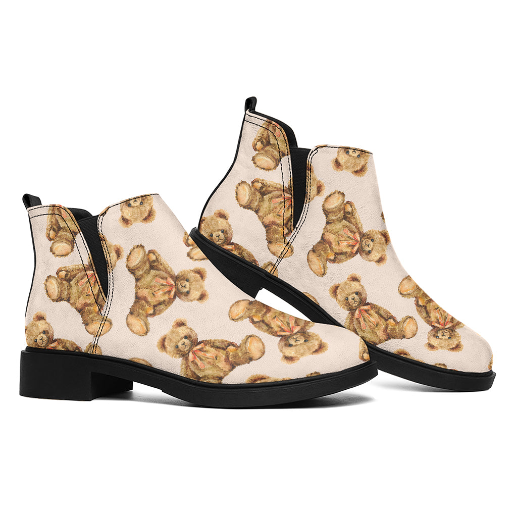 Watercolor Teddy Bear Pattern Print Flat Ankle Boots