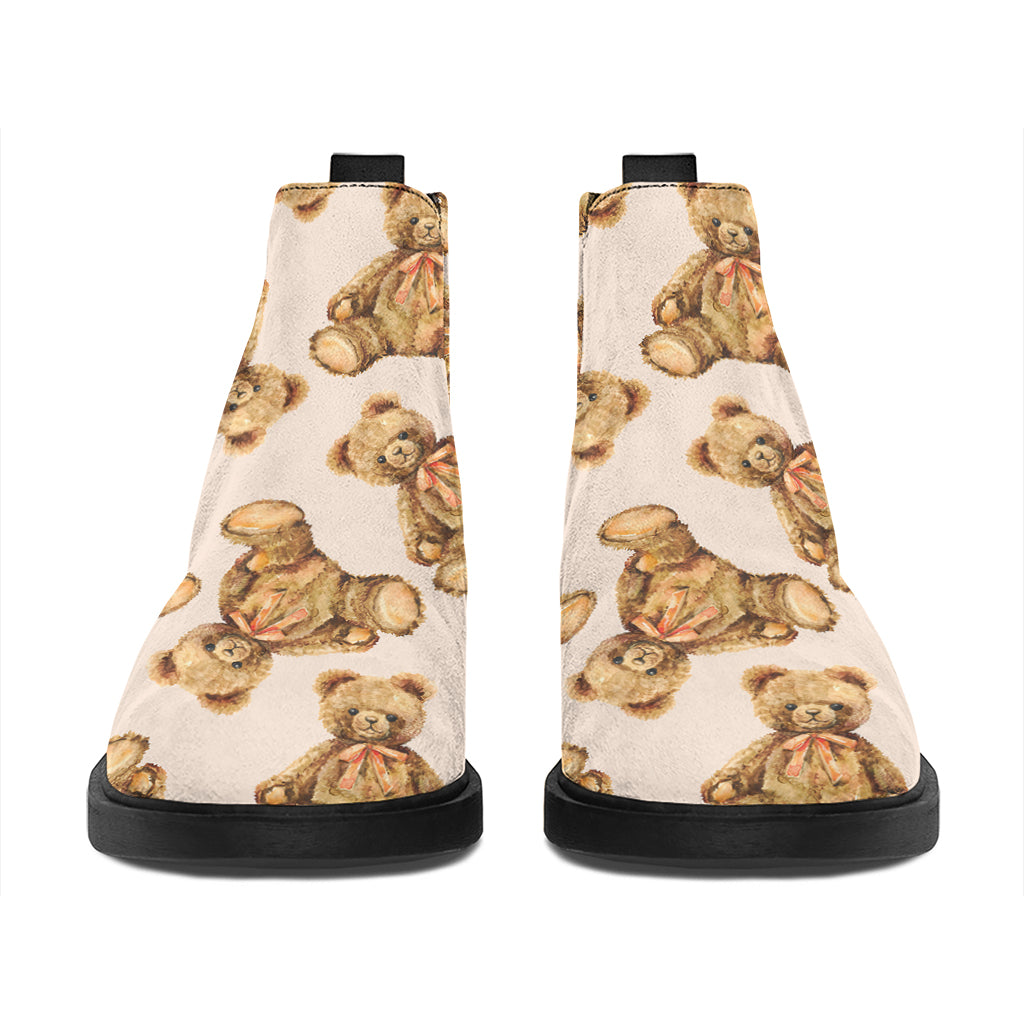 Watercolor Teddy Bear Pattern Print Flat Ankle Boots