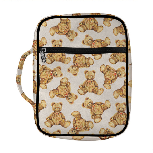 Watercolor Teddy Bear Pattern Print Front Pocket Bible Bag