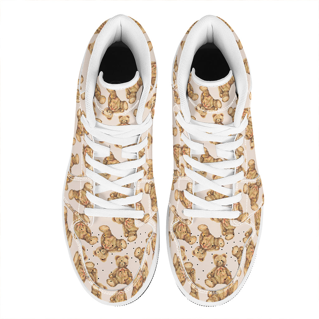Watercolor Teddy Bear Pattern Print High Top Leather Sneakers