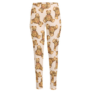 Watercolor Teddy Bear Pattern Print High-Waisted Pocket Leggings