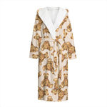 Watercolor Teddy Bear Pattern Print Hooded Bathrobe