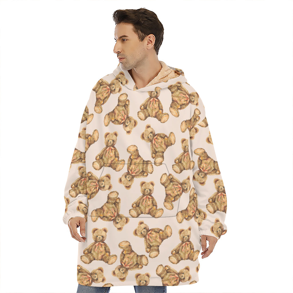 Watercolor Teddy Bear Pattern Print Hoodie Blanket