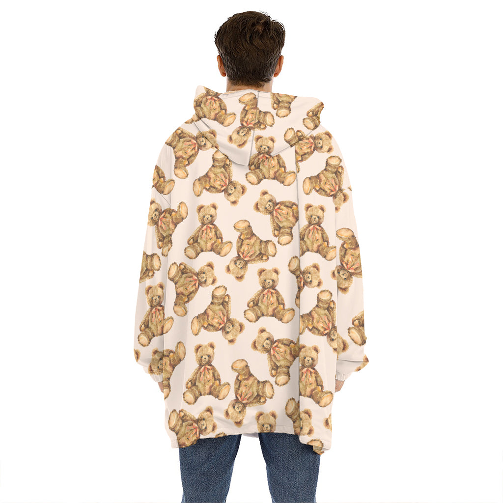 Watercolor Teddy Bear Pattern Print Hoodie Blanket