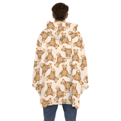 Watercolor Teddy Bear Pattern Print Hoodie Blanket