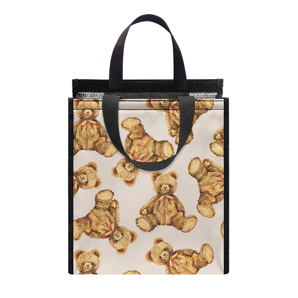 Watercolor Teddy Bear Pattern Print Insulated Lunch Tote