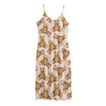 Watercolor Teddy Bear Pattern Print Jersey Midi Cami Dress