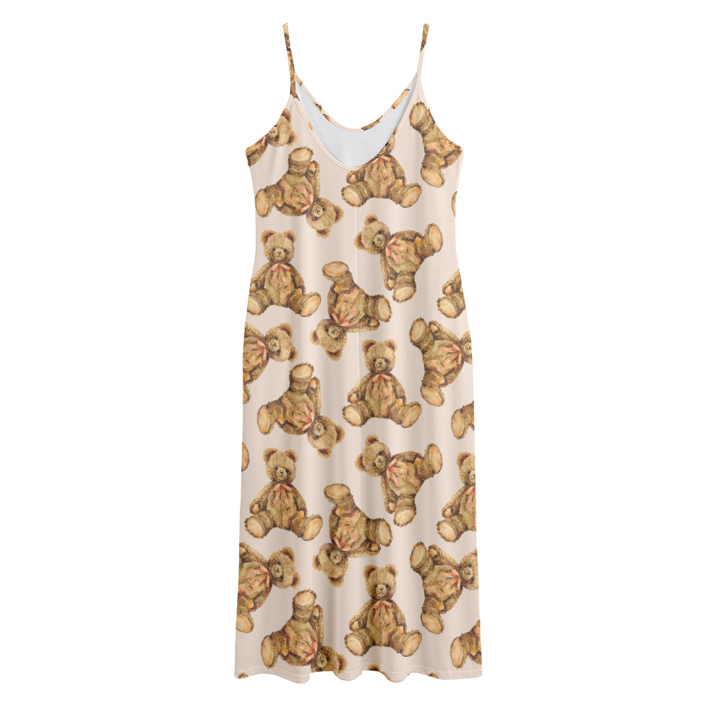 Watercolor Teddy Bear Pattern Print Jersey Midi Cami Dress