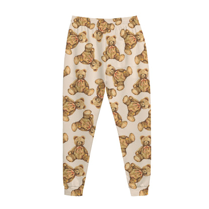 Watercolor Teddy Bear Pattern Print Jogger Pants