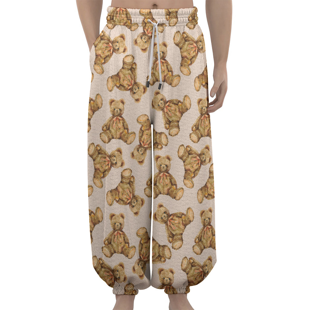 Watercolor Teddy Bear Pattern Print Lantern Pants