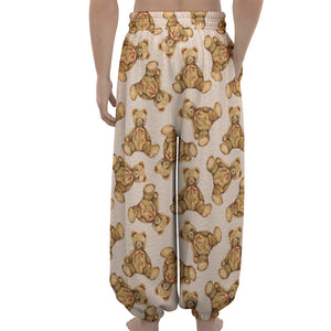 Watercolor Teddy Bear Pattern Print Lantern Pants