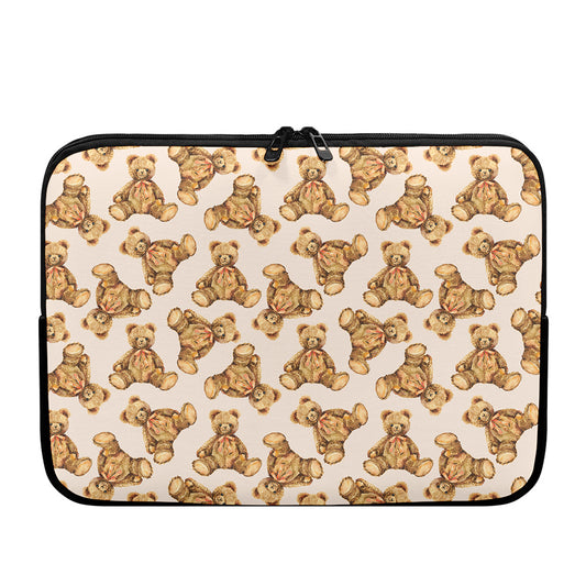 Watercolor Teddy Bear Pattern Print Laptop Sleeve