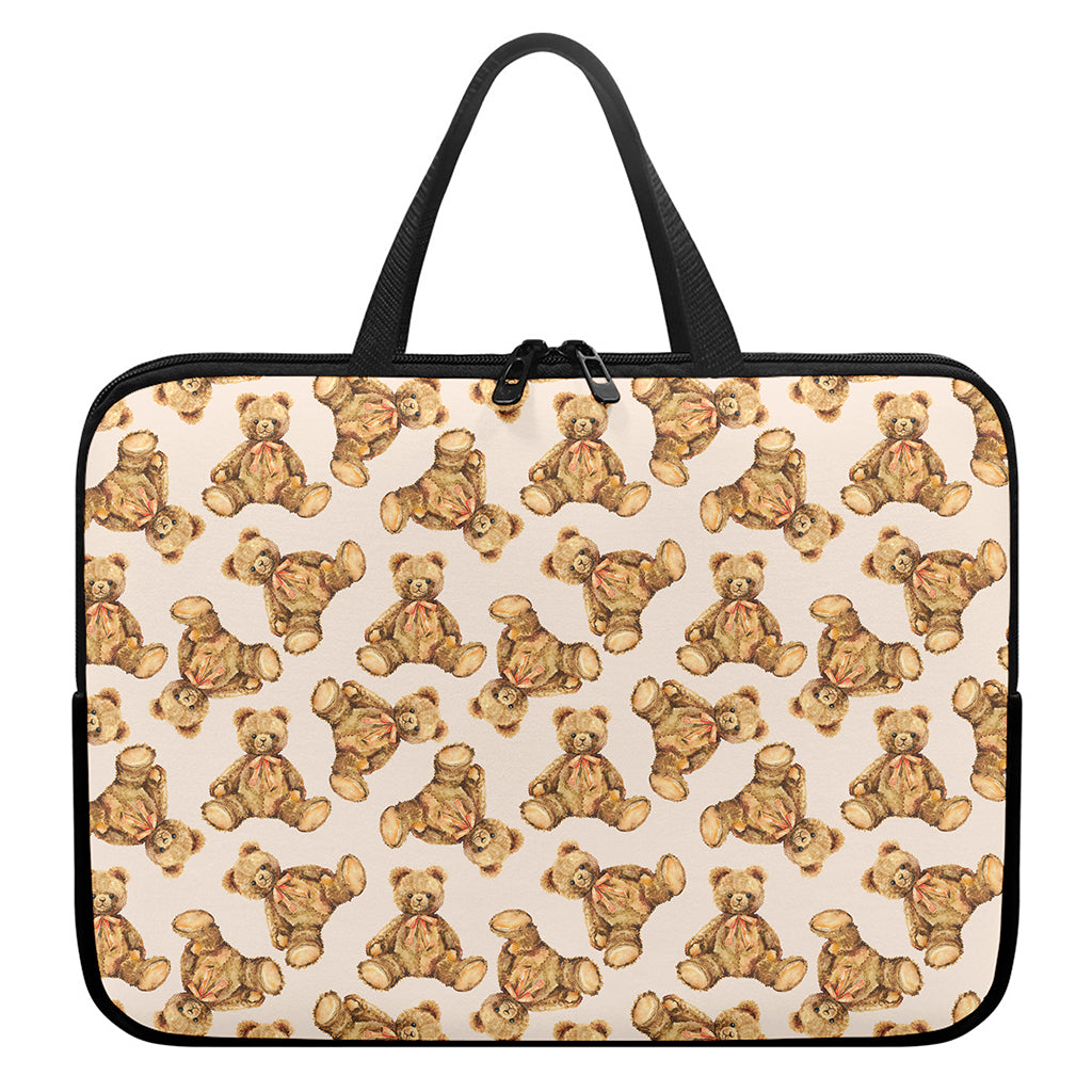 Watercolor Teddy Bear Pattern Print Laptop Sleeve With Handle