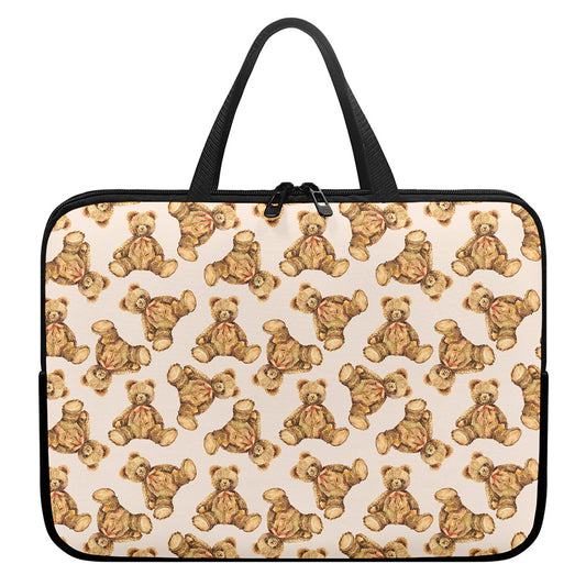 Watercolor Teddy Bear Pattern Print Laptop Sleeve With Handle