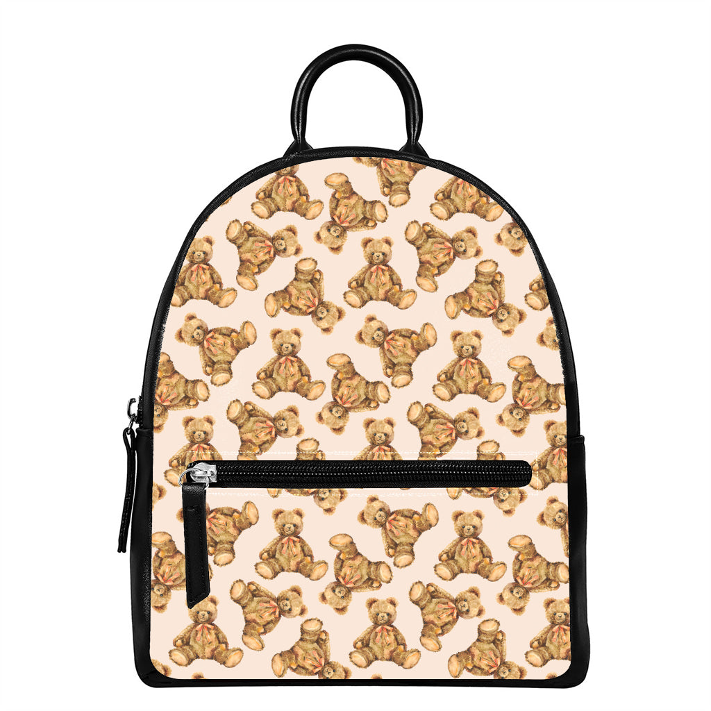 Watercolor Teddy Bear Pattern Print Leather Backpack