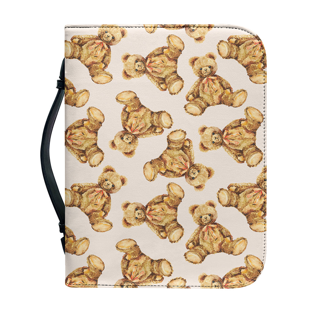 Watercolor Teddy Bear Pattern Print Leather Bible Cover