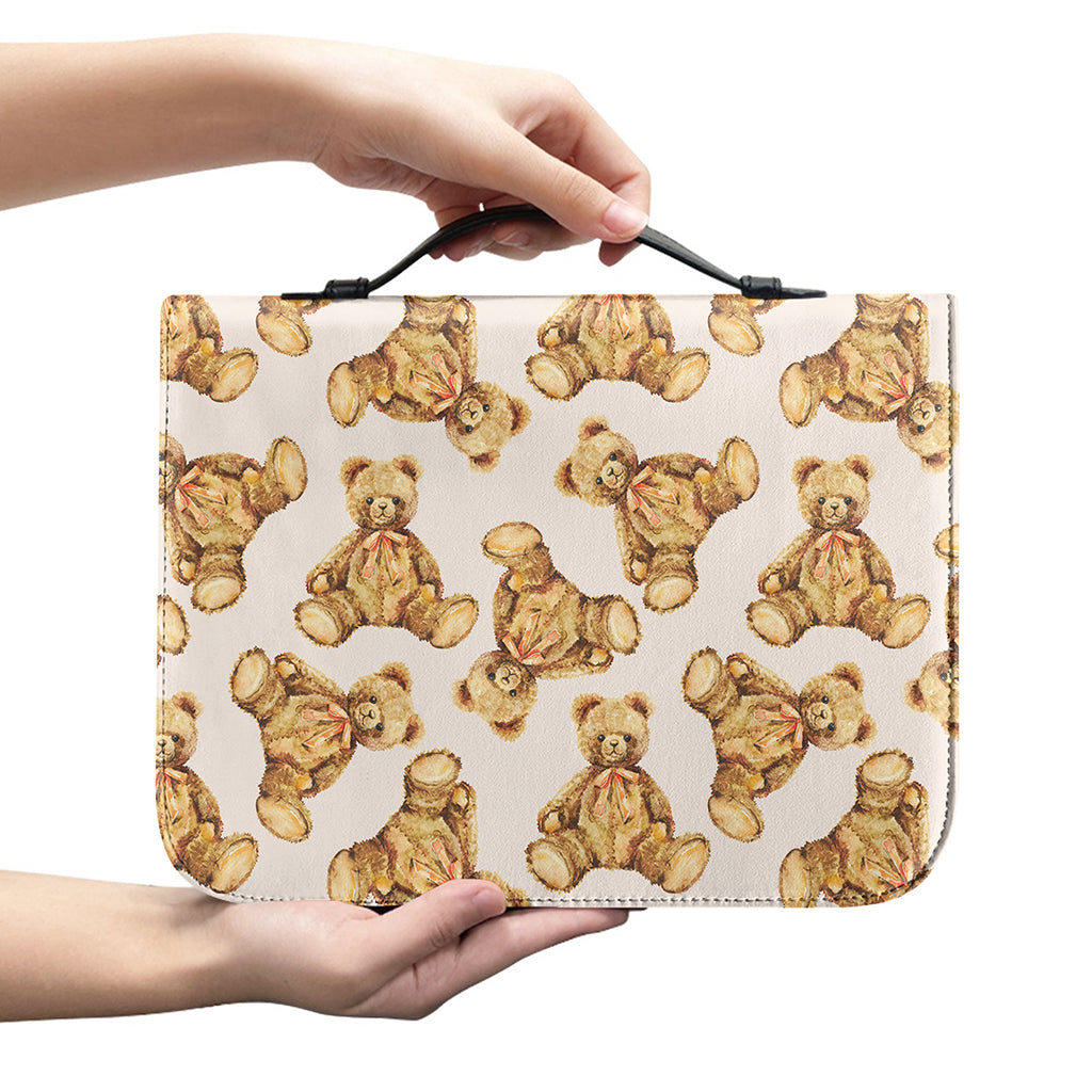 Watercolor Teddy Bear Pattern Print Leather Bible Cover