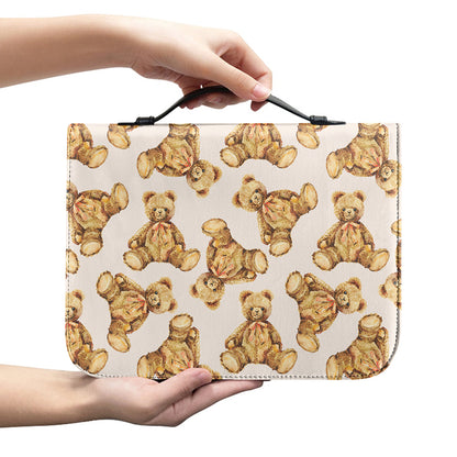 Watercolor Teddy Bear Pattern Print Leather Bible Cover