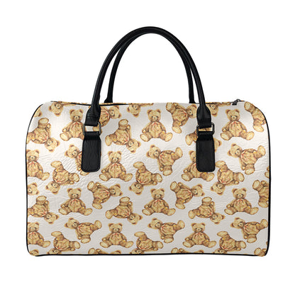 Watercolor Teddy Bear Pattern Print Leather Duffle Bag