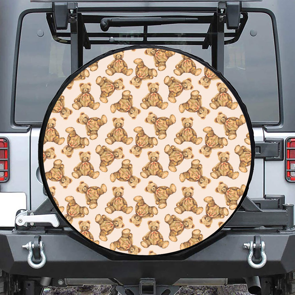 Watercolor Teddy Bear Pattern Print Leather Spare Tire Cover