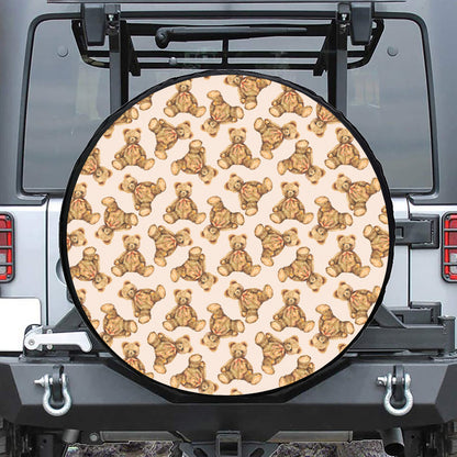 Watercolor Teddy Bear Pattern Print Leather Spare Tire Cover