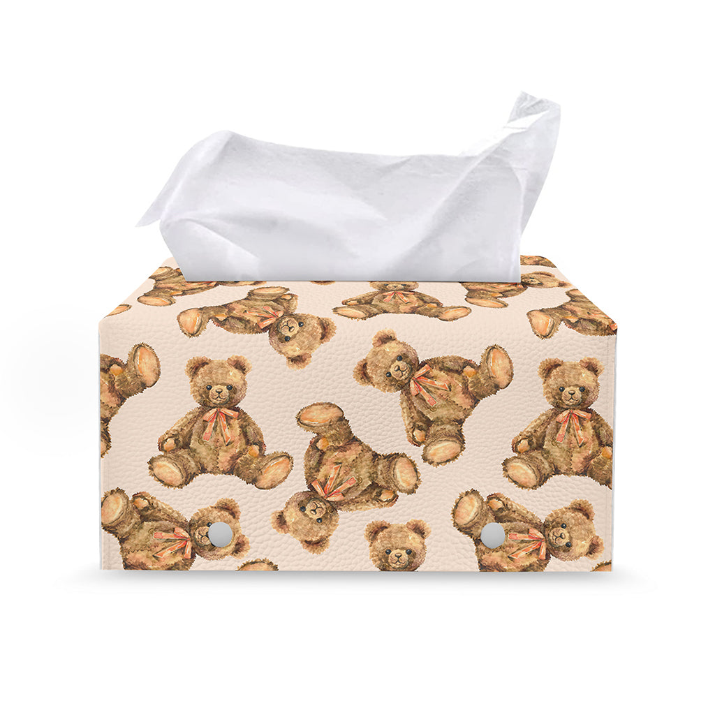 Watercolor Teddy Bear Pattern Print Leather Tissue Box Cover