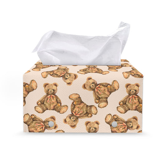 Watercolor Teddy Bear Pattern Print Leather Tissue Box Cover